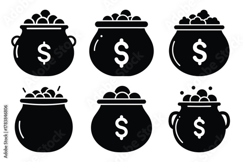 pot of gold icon set silhouette on white background