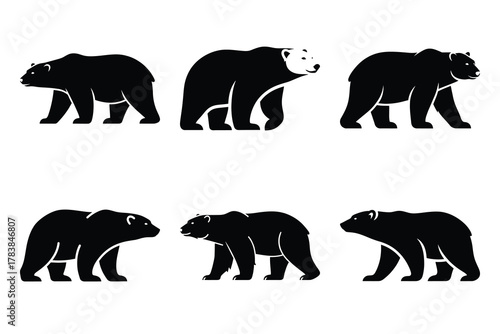 polar bear icon set silhouette on white background