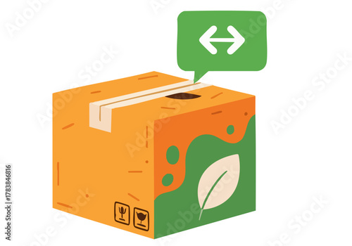 An orange and green box with an arrow icon symbolizes 'Eco App Sync'. It features a leaf and a modern, eco-friendly design, suitable for digital marketing and app promotion.