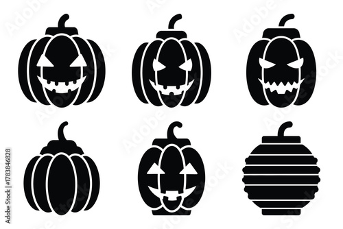 pumpkin lantern icon set silhouette on white background