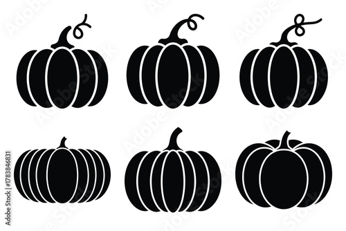pumpkin icon set silhouette on white background