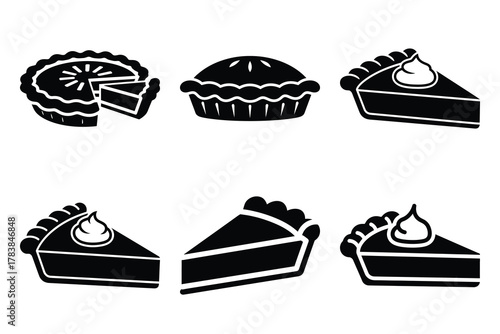 pumpkin pie icon set silhouette on white background