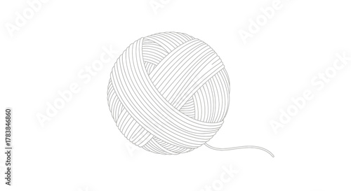 White yarn ball isolated on white background for crafting projects.