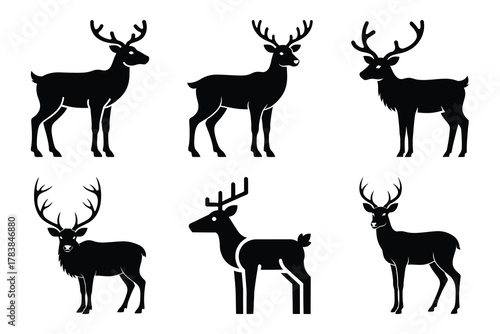 reindeer icon set silhouette on white background