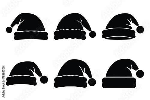 santa hat icon set silhouette on white background