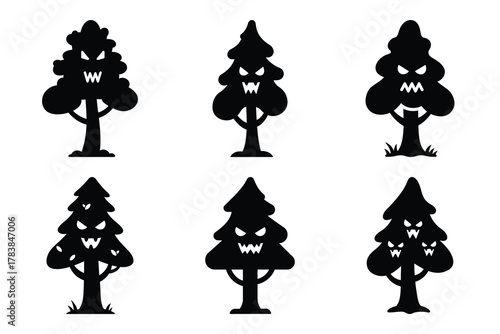 scary tree icon set silhouette on white background