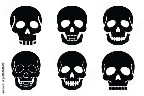 skull icon set silhouette on white background