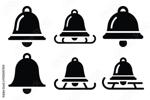 sleigh bell icon set silhouette on white background