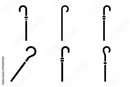 shepherd staff icon set silhouette on white background