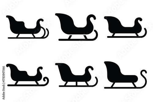 sleigh icon set silhouette on white background