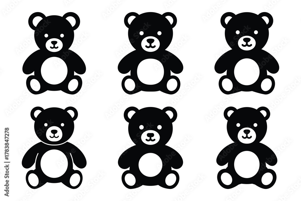 Fototapeta premium teddy bear icon set silhouette on white background