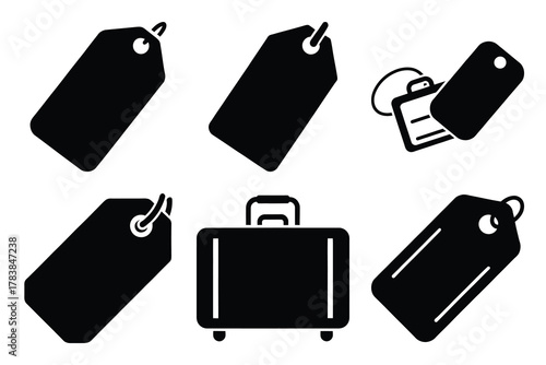 suitcase tag icon set silhouette on white background