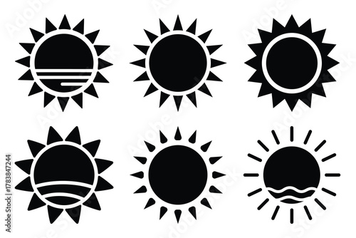 summer sun icon set silhouette on white background