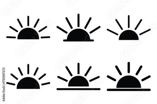 sunrise icon set silhouette on white background