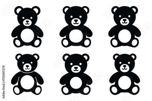 teddy bear icon set silhouette on white background