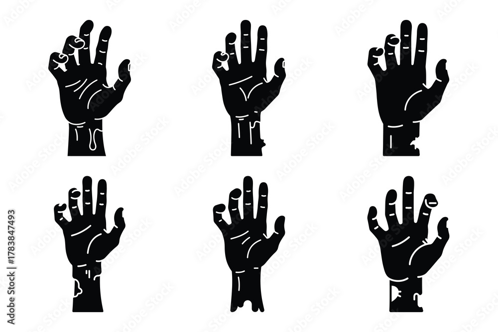 Fototapeta premium zombie hand icon set silhouette on white background