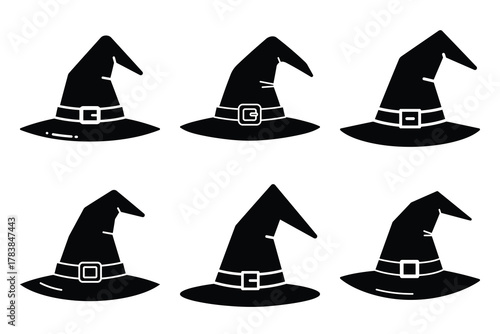 witch hat icon set silhouette on white background