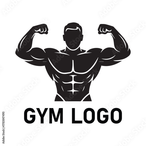 Gym Logo – Muscular Bodybuilder Flexing Arms Fitness Vector Design