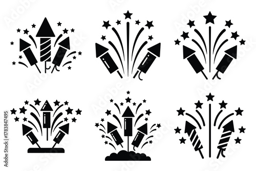 4th of july icon set silhouette on white background