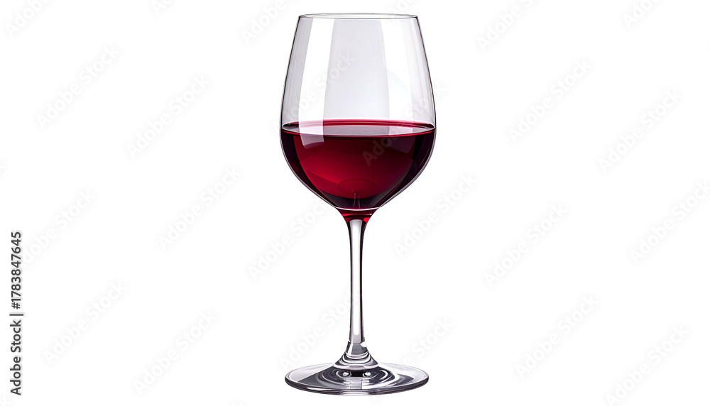 Fototapeta premium A full glass of red wine against a stark black background, showcasing the stem