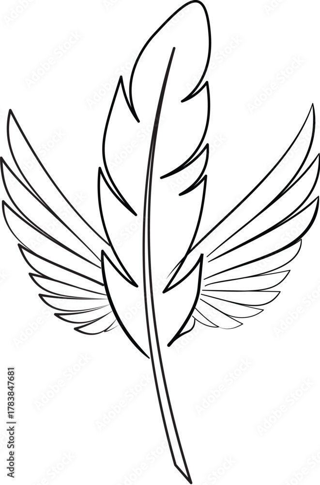 Fototapeta premium Illustration of feather with wings isolated on white background