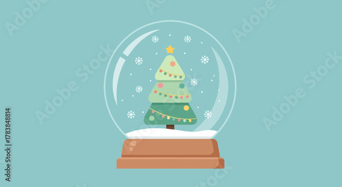 Festive Christmas Tree inside a Snow Globe Winter Holiday Celebration Festive Decorations Seasonal Greeting