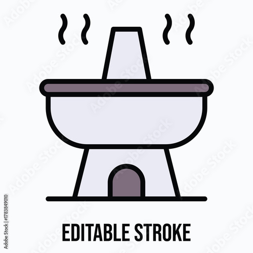 Traditional Food Warmer with Heating Flame and Hot Dish Pot Isolated Vector Lineal Colour Style Icon Editable Stroke.