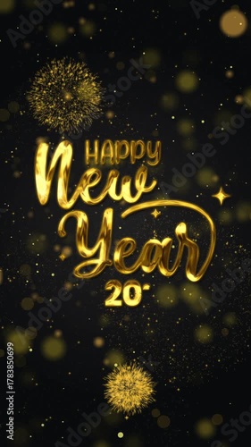 Happy new year 2026 lettering animation with vertical video and fireworks. Suitable for holiday cards, invitations, and festive graphics.