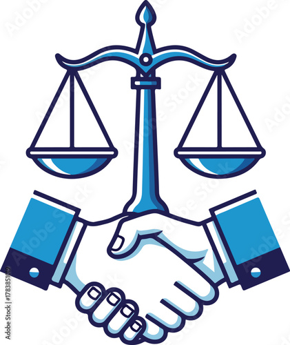 Justice and agreement represented by scales and handshake