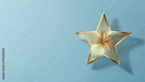 Elegant golden star of Bethlehem on soft blue background symbolizing Epiphany and divine guidance, minimalist vector illustration ideal for luxury Christmas cards and religious celebration designs.