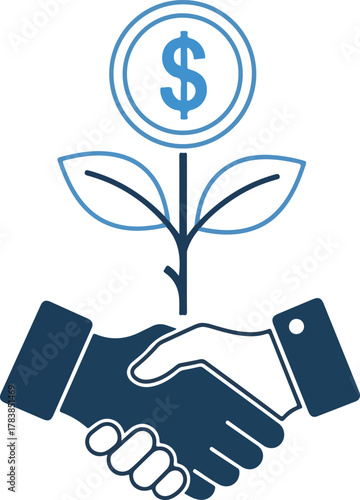Handshake and money plant icon symbolizing investment and growth