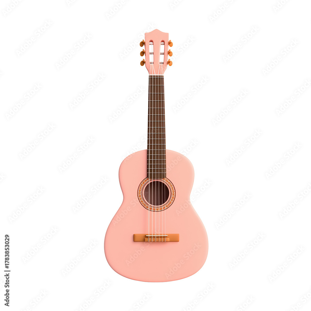 Obraz premium Pink acoustic guitar isolated on white background for music designs
