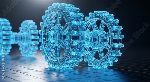 Futuristic Gear Wireframe Closeup