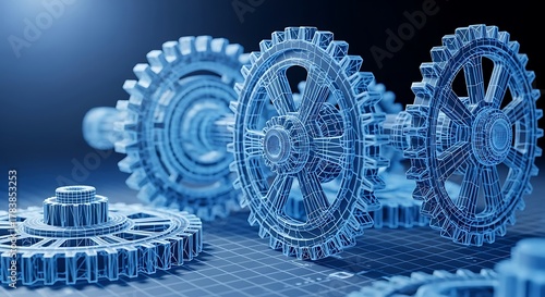 Futuristic Gear Wireframe Closeup