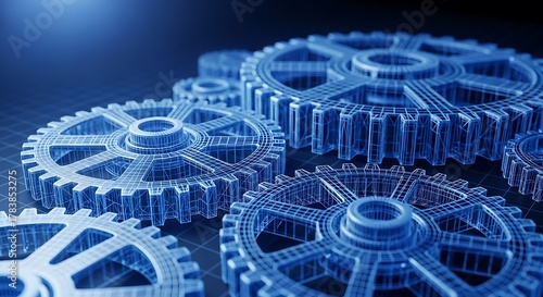 Futuristic Gear Wireframe Closeup
