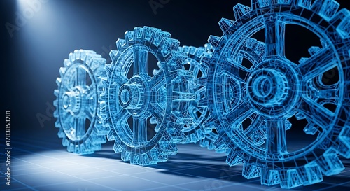 Futuristic Gear Wireframe Closeup