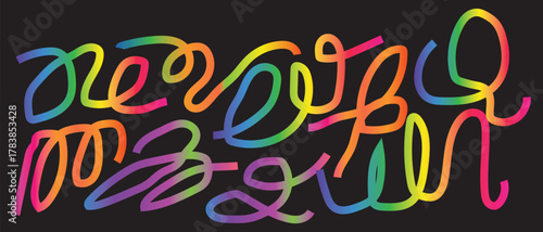 Colorful abstract handwritten text on black background