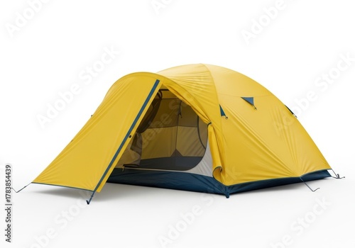 Yellow two person camping tent isolated on white background