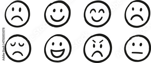 Vector set of Easter egg cartoon smiley icons with various facial expressions and emotions