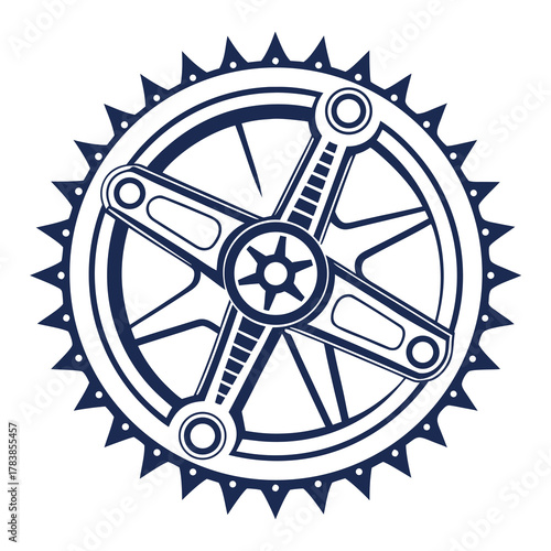 Navy Blue Bicycle Sprocket with Intricate Design on White Background bike gear