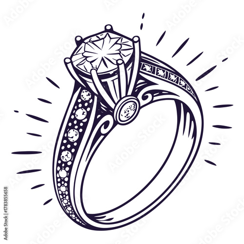 Detailed Outline Diamond Engagement Ring with Sparkles diamond ring wedding ring