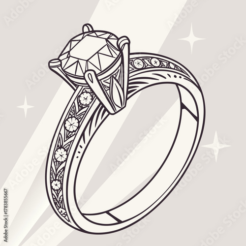 Elegant Outline Diamond Ring with Floral Band and Subtle Glow engagement ring wedding ring