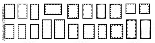 Black outline wavy zigzag rectangle frames set on transparent background