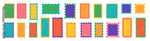 Colorful wavy zigzag rectangle frames set