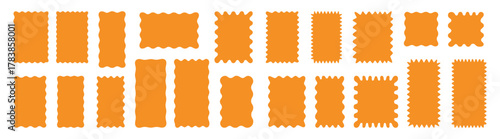 Orange wavy zigzag rectangle frames set on transparent background
