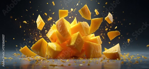 Fototapeta Naklejka Na Ścianę i Meble -  Explosion of Flavor - A Captivating Still Life of Mango Chunks.
