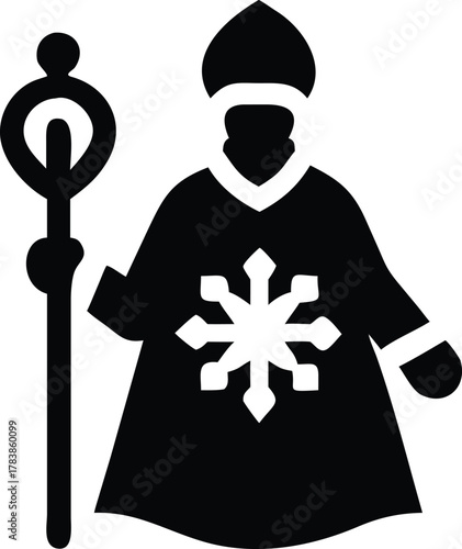 Silhouette of a pope or bishop holding a crozier staff