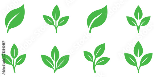 Eco leaf symbol collection, green leaf plant silhouette set, minimalist nature foliage icon pack