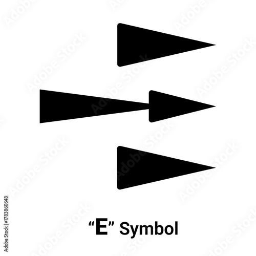 Abstract “E” letter symbol formed with geometric triangle shapes. Vector logo representing energy, efficiency, progress, digital communication, and modern technology design concept.