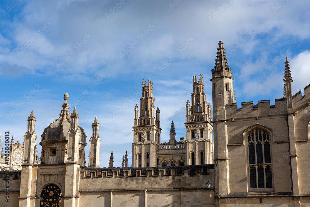 Fototapeta premium Gothic architecture under bright blue sky